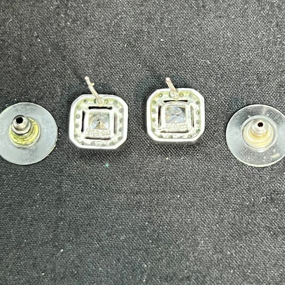 Square Silver Tone CZ Pierced Earrings Signed IBB CN (3778) - Picture 4 of 6